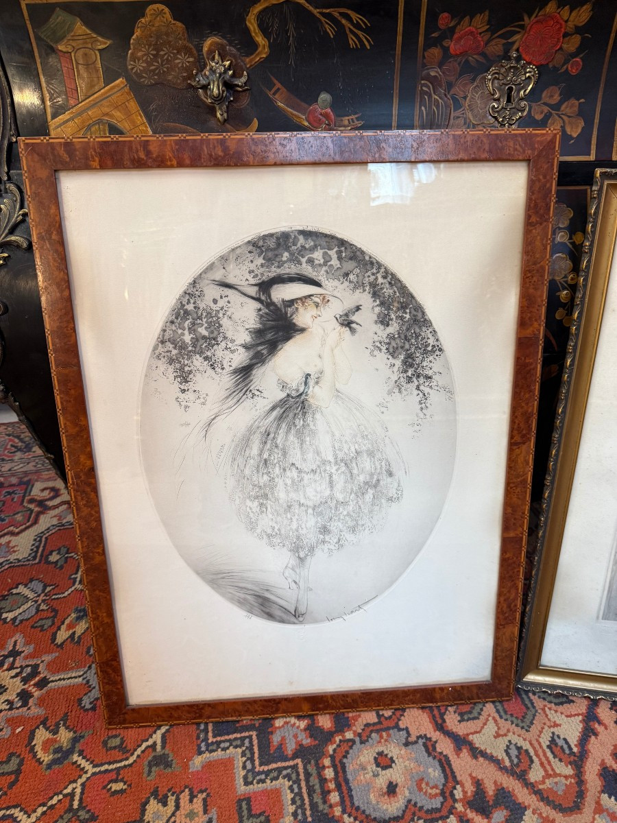GRAVURE Louis ICART « Femme dénudée à l’oiseau »