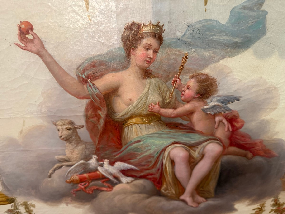 19th Century Oil On Canvas With Mythological Decorations -photo-2
