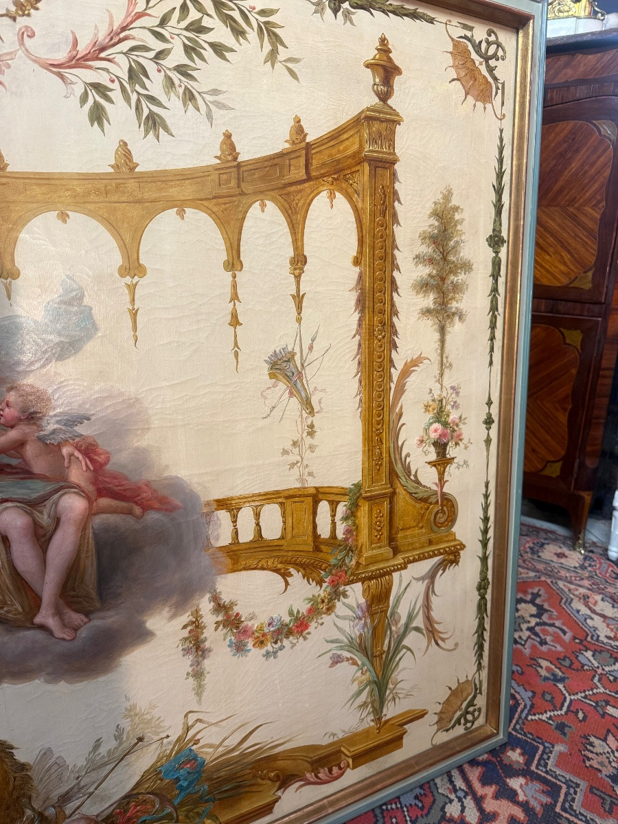 19th Century Oil On Canvas With Mythological Decorations -photo-3