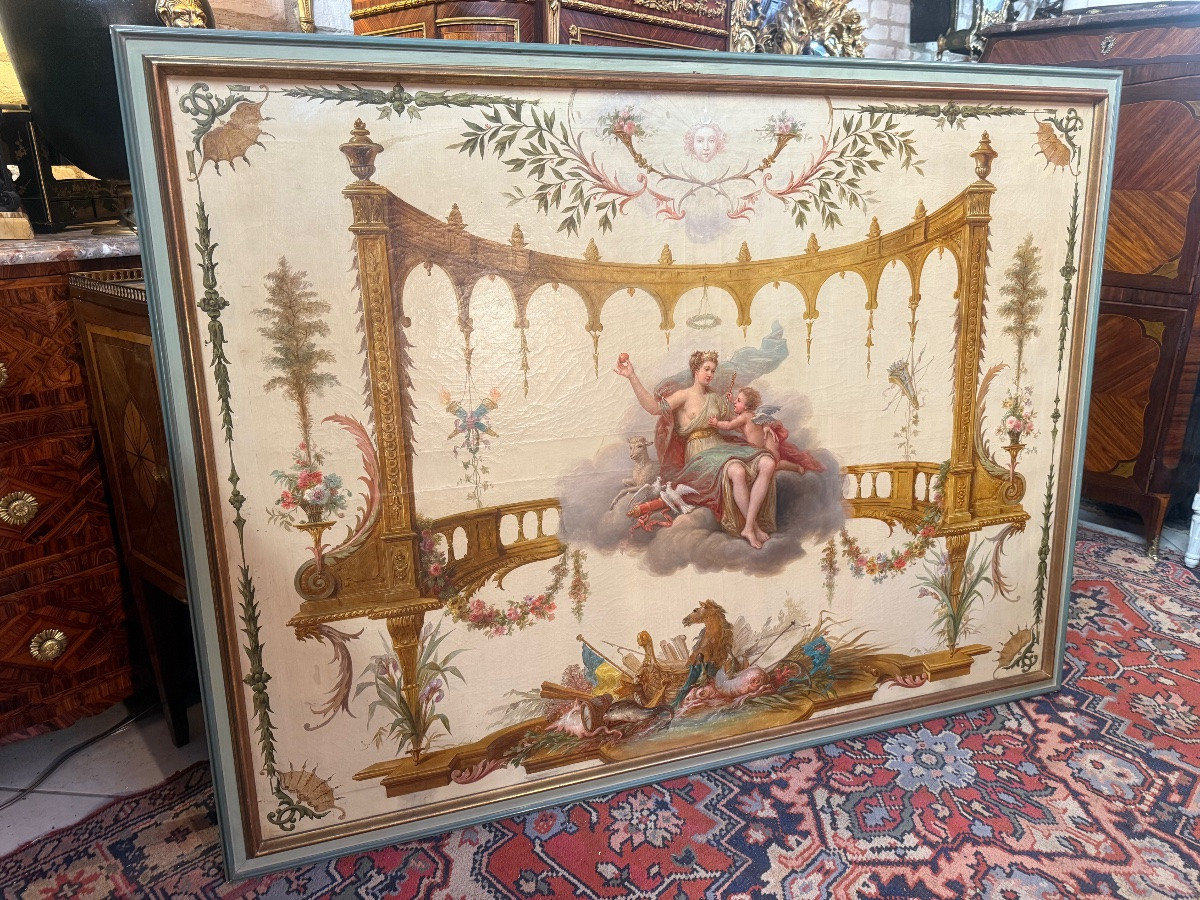 19th Century Oil On Canvas With Mythological Decorations -photo-7