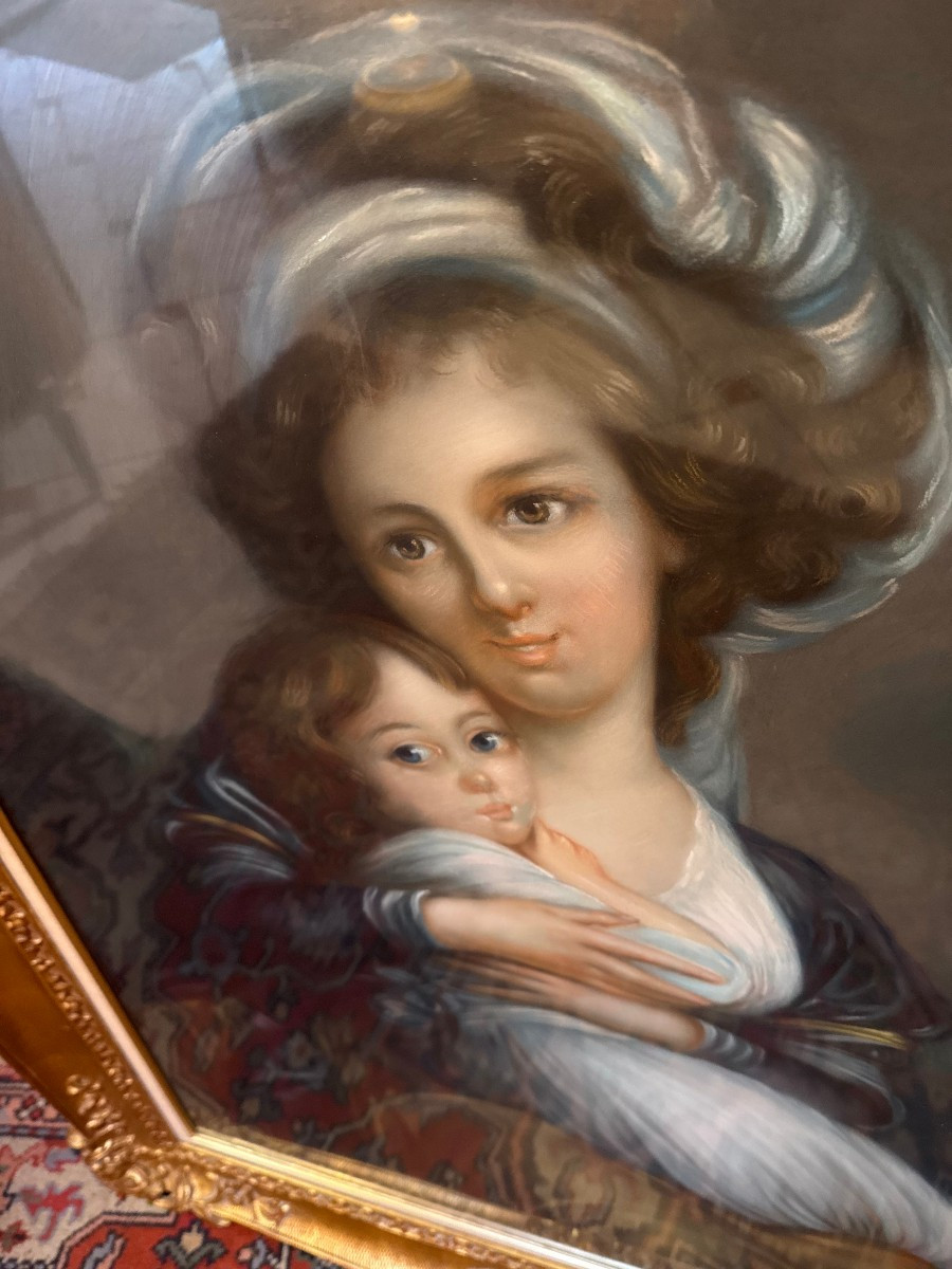 Pastel By Madame Vigee-lebrun And Her Daughter-photo-2
