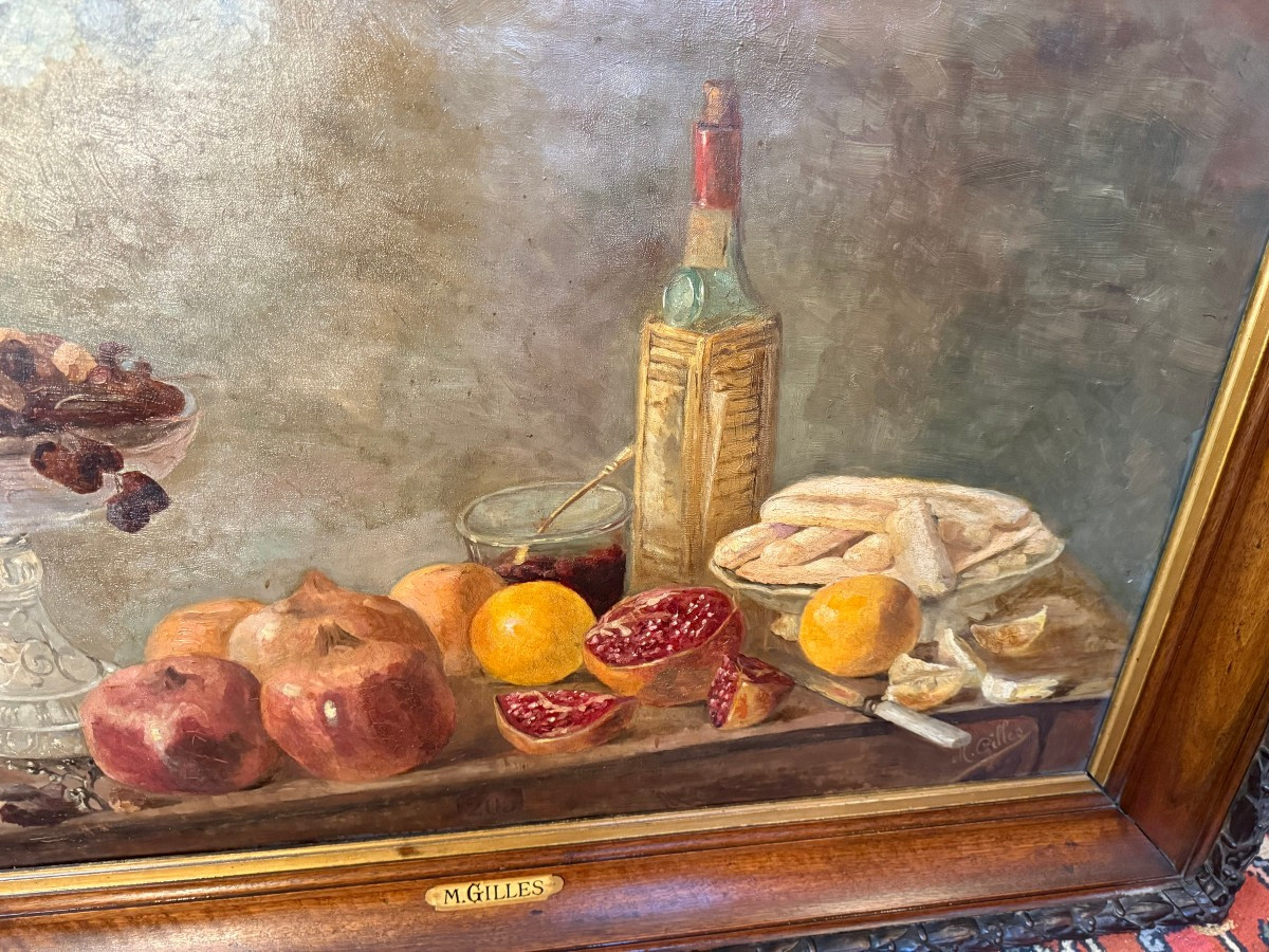 HUILE SUR TOILE NATURE MORTE DU 19ème-photo-2