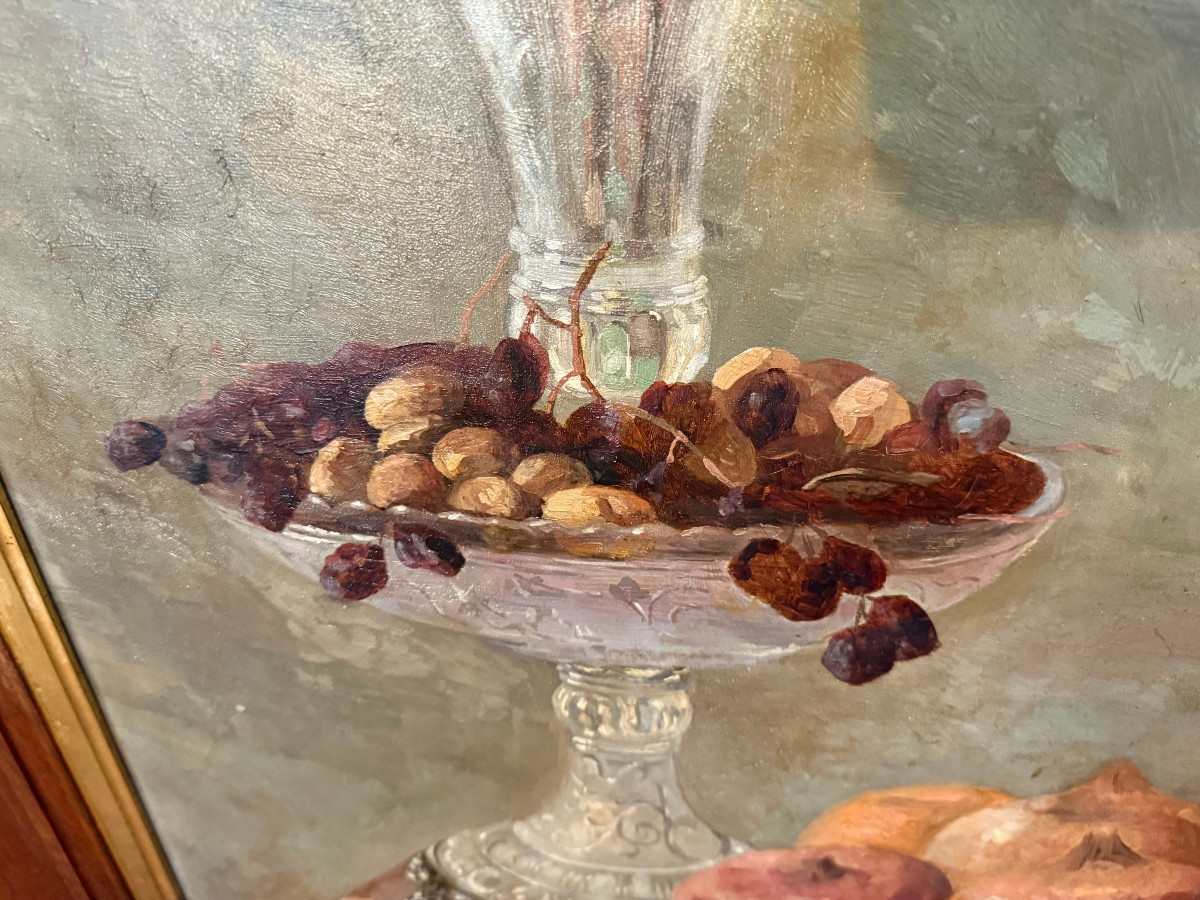 HUILE SUR TOILE NATURE MORTE DU 19ème-photo-4