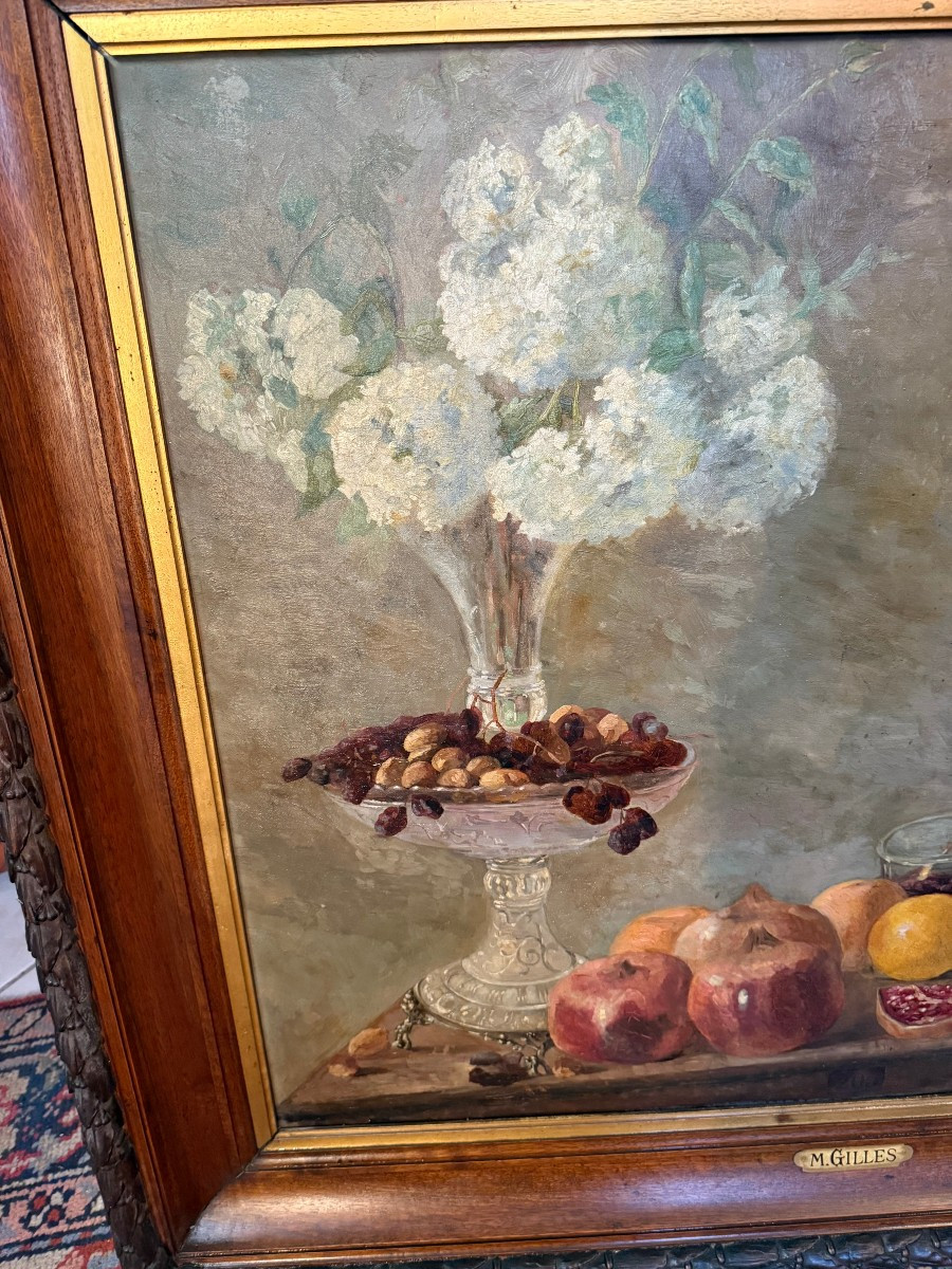 HUILE SUR TOILE NATURE MORTE DU 19ème-photo-1