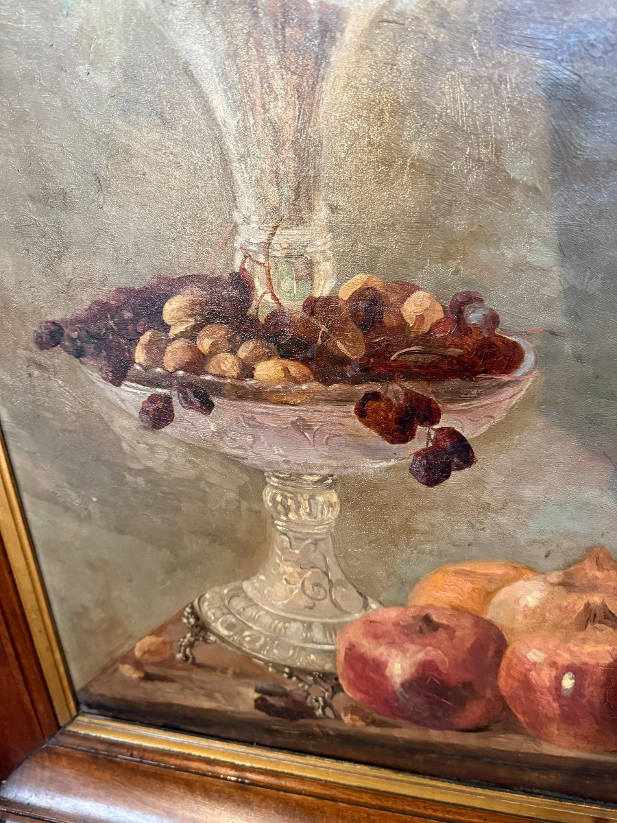 HUILE SUR TOILE NATURE MORTE DU 19ème-photo-2