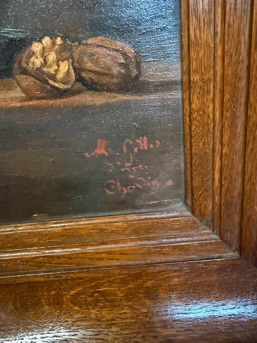 HUILE SUR TOILE DU 19ème REPRESENTANT UNE NATURE MORTE-photo-4