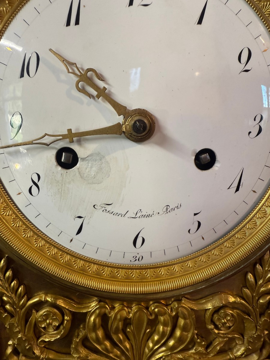 PENDULE EMPIRE EN BRONZE DORE "FOSSARD L AINE PARIS"-photo-3