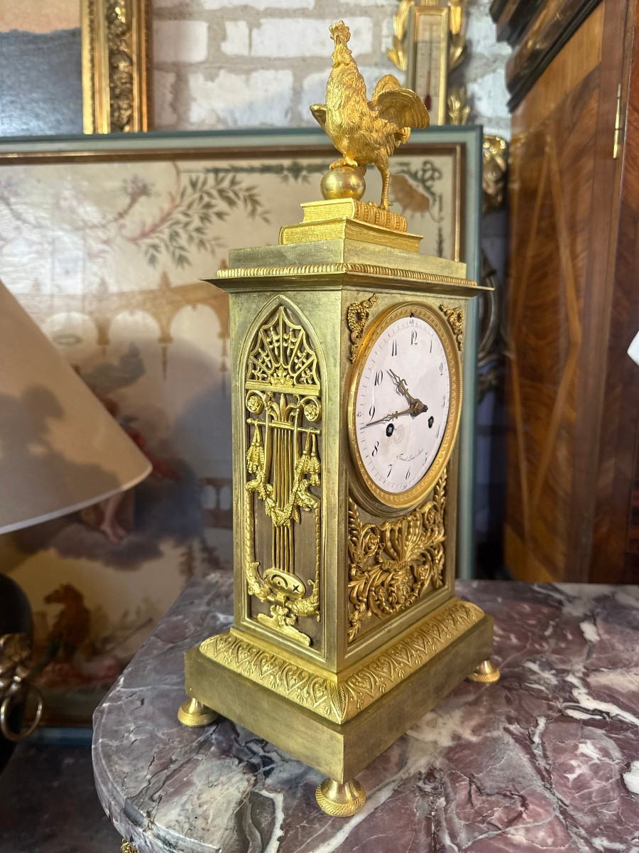 PENDULE EMPIRE EN BRONZE DORE "FOSSARD L AINE PARIS"-photo-4
