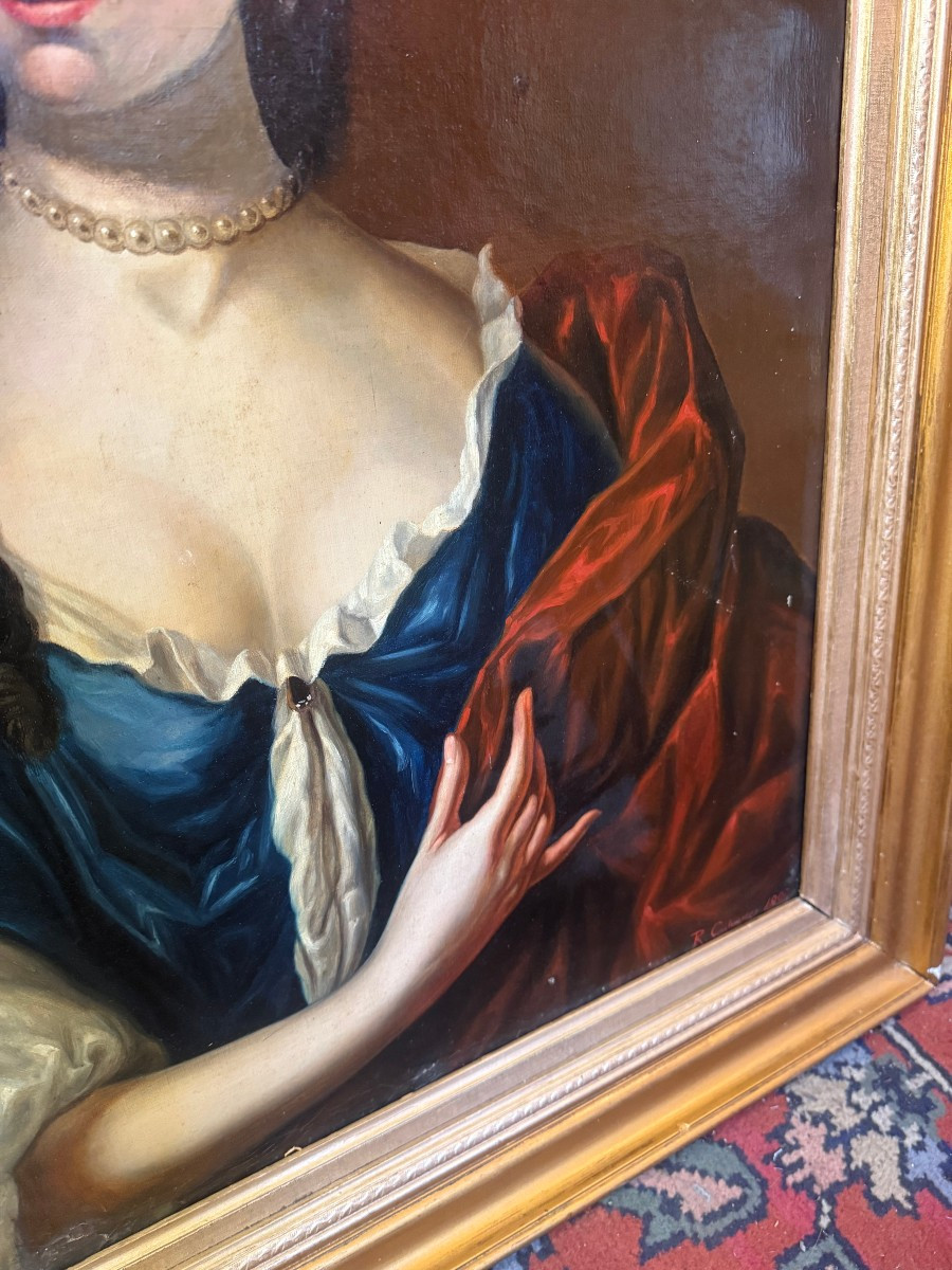 HUILE SUR TOILE PORTRAIT D'UNE ARISTOCRATE signé "R. COUTURIERS 1893"-photo-4