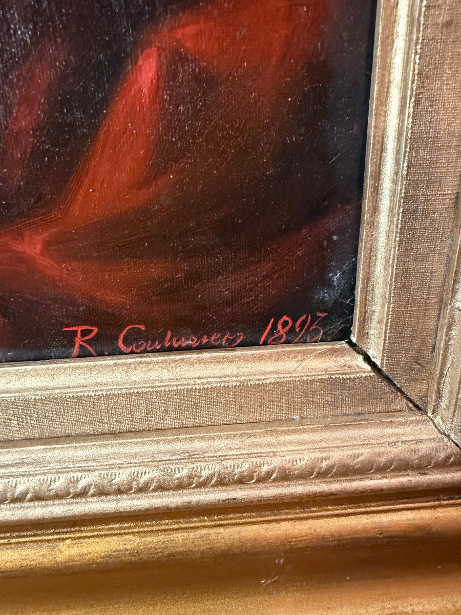 HUILE SUR TOILE PORTRAIT D'UNE ARISTOCRATE signé "R. COUTURIERS 1893"-photo-1