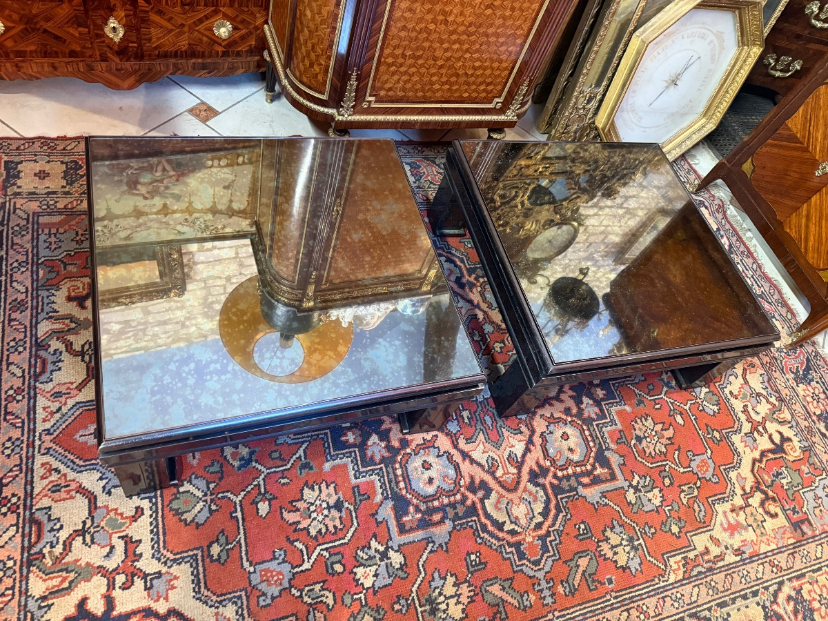 PAIRE DE BOUT DE CANAPE EN METAL NOIR DES ANNEES 1970-photo-2