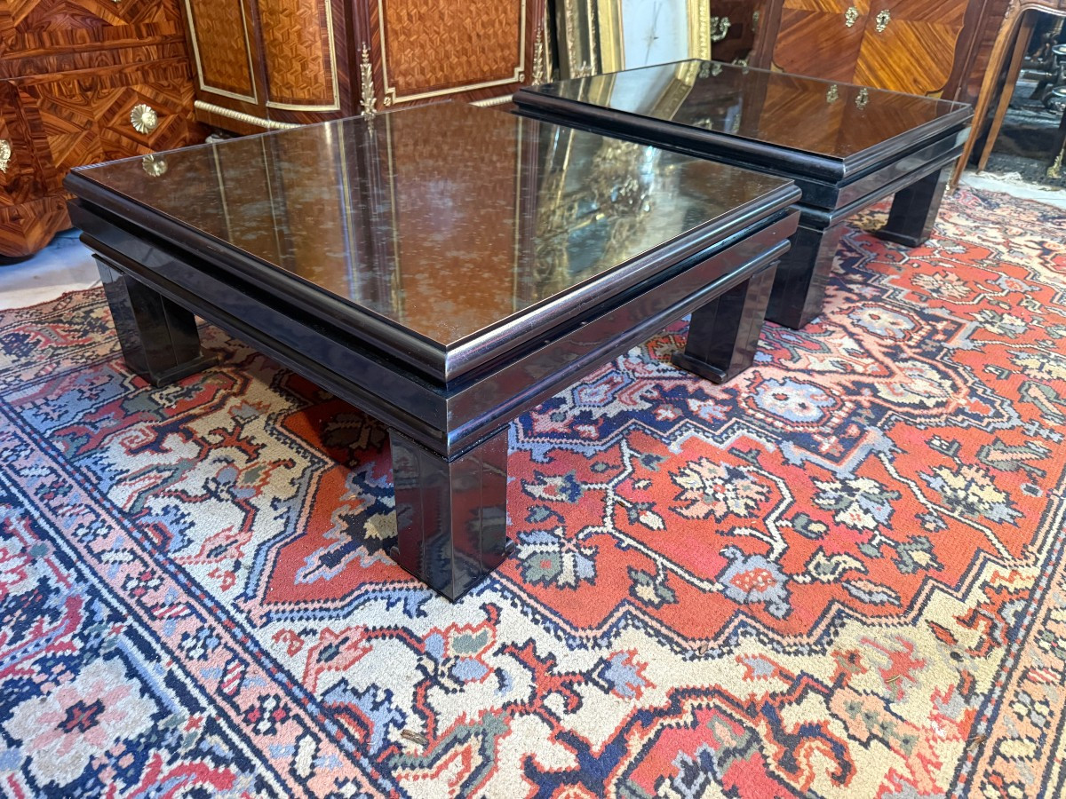 PAIRE DE BOUT DE CANAPE EN METAL NOIR DES ANNEES 1970