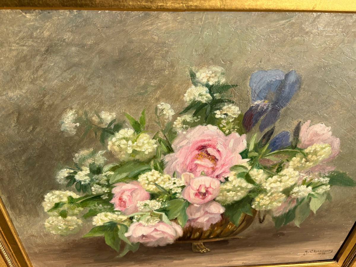 Oil On Canvas, Floral Motif, Signed J. Chavannaz-photo-3