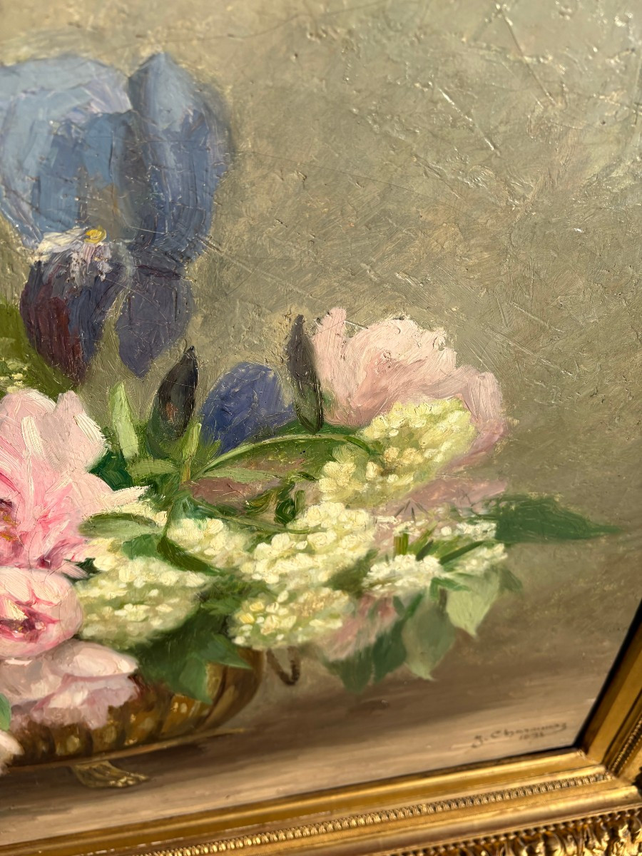 Oil On Canvas, Floral Motif, Signed J. Chavannaz-photo-4