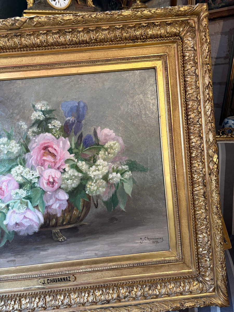 Oil On Canvas, Floral Motif, Signed J. Chavannaz-photo-2