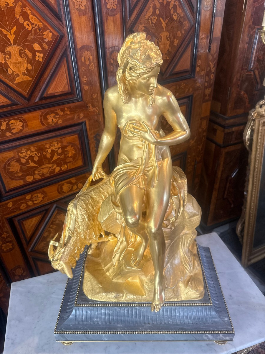 Bronze La Nymphe Et La Chevre Amalthee d'Apres Pierre Julien (1731-1804)-photo-6