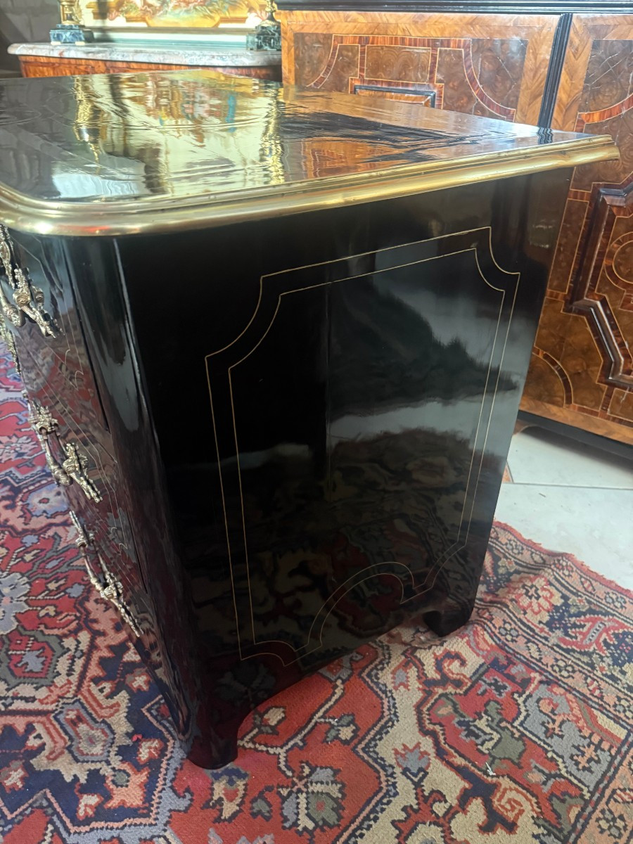 Louis XIV Period Chest Of Drawers In Black Lacquered Wood-photo-3