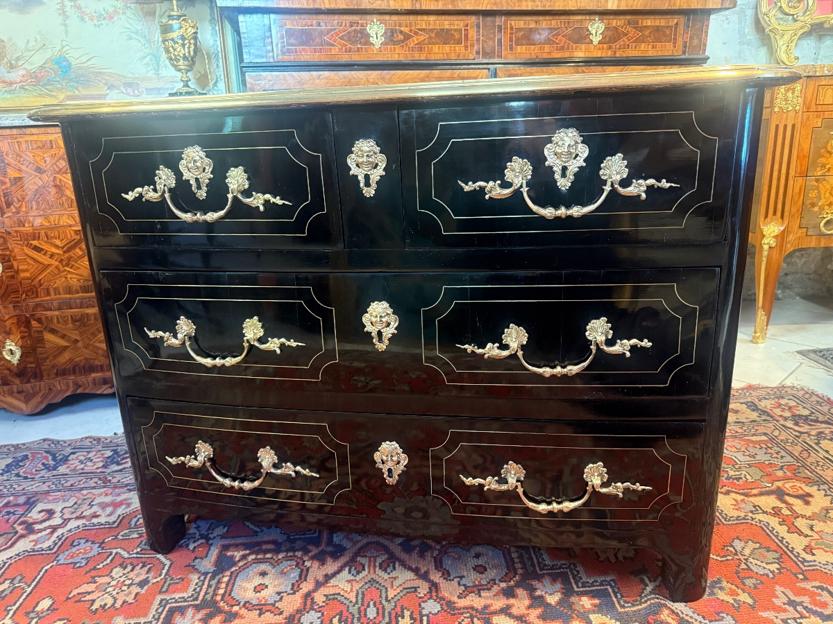 Louis XIV Period Chest Of Drawers In Black Lacquered Wood-photo-4