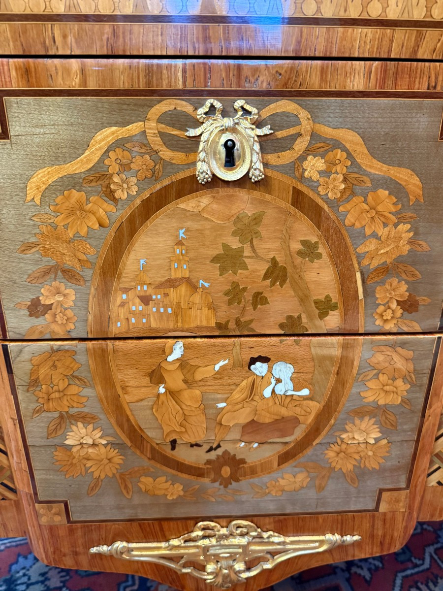 Transition Style Marquetry Chest Of Drawers-photo-2