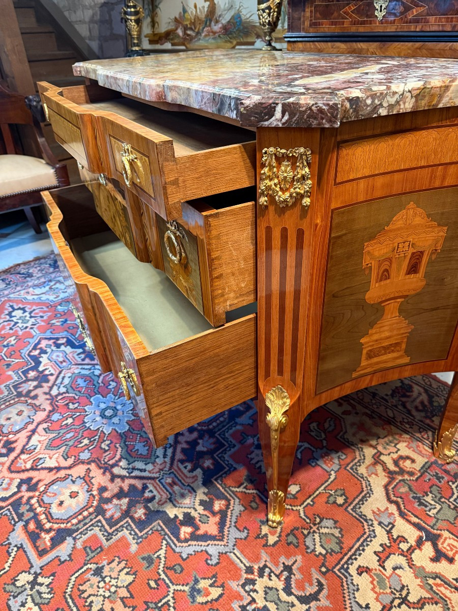 Transition Style Marquetry Chest Of Drawers-photo-2