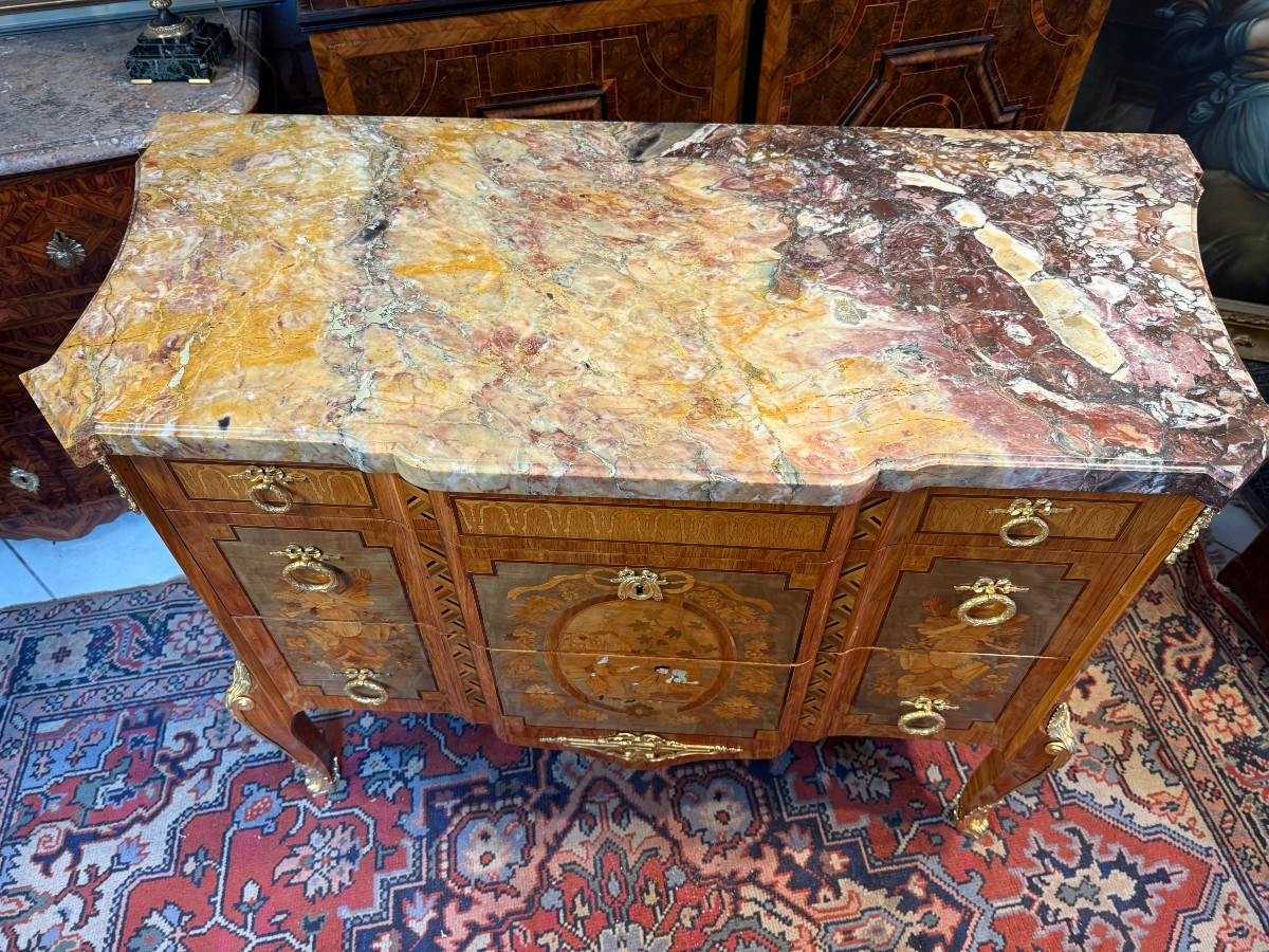 Transition Style Marquetry Chest Of Drawers-photo-4