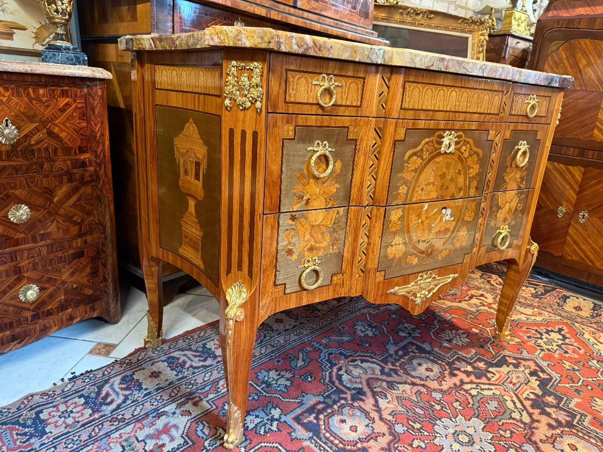 Transition Style Marquetry Chest Of Drawers-photo-6