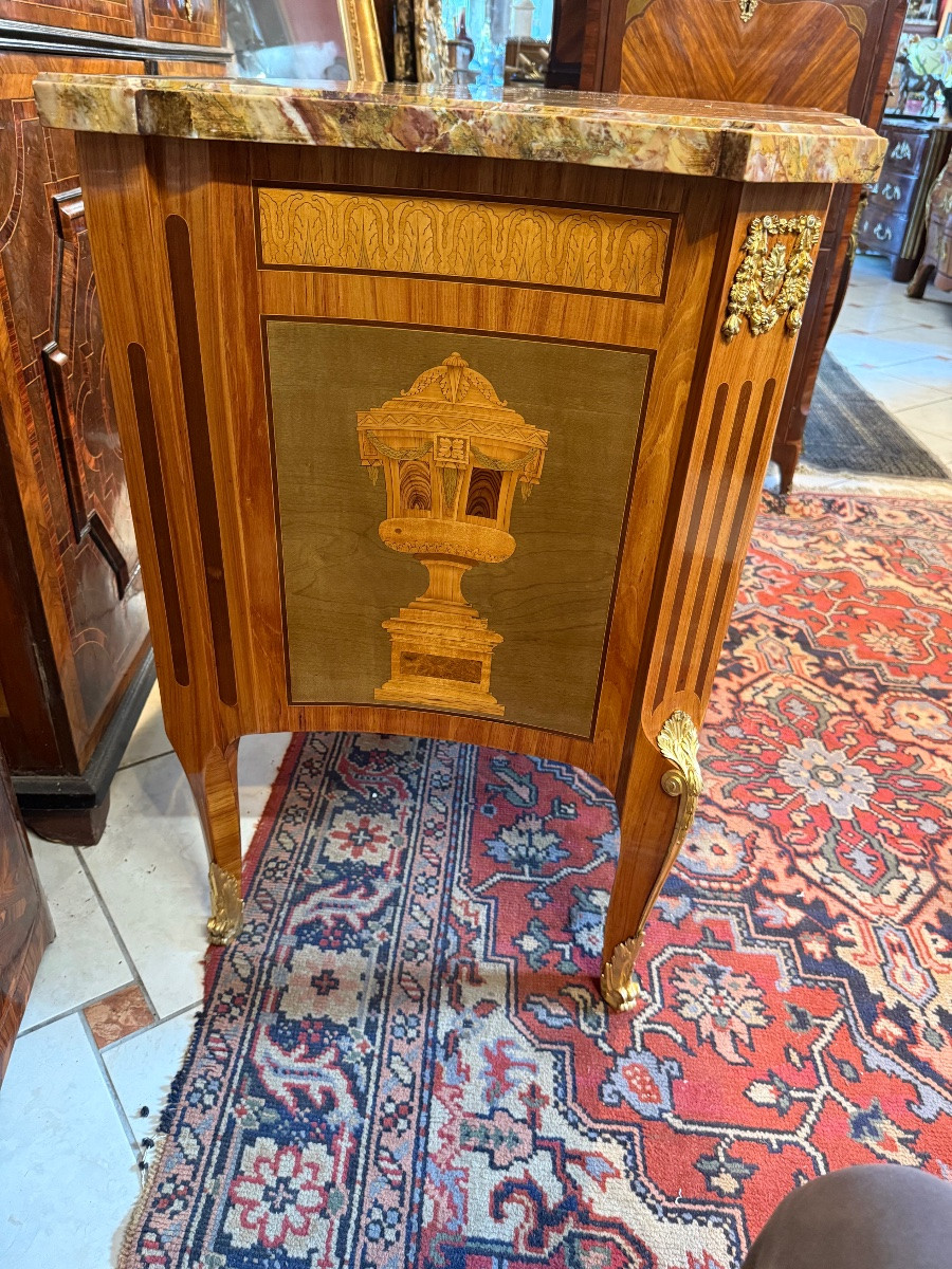 Transition Style Marquetry Chest Of Drawers-photo-7