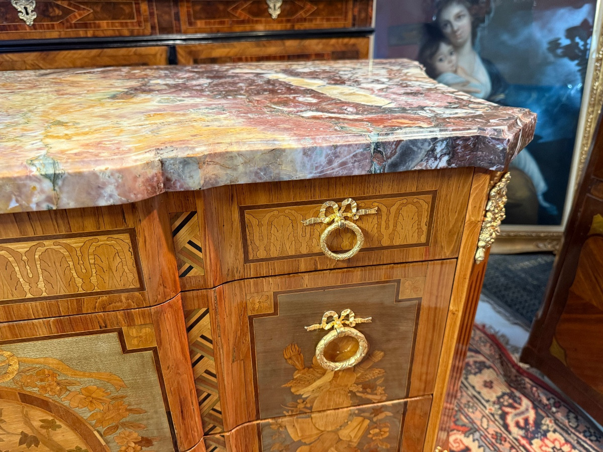 Transition Style Marquetry Chest Of Drawers-photo-8