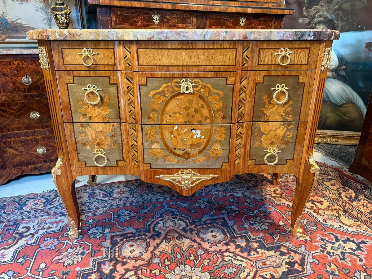 Transition Style Marquetry Chest Of Drawers