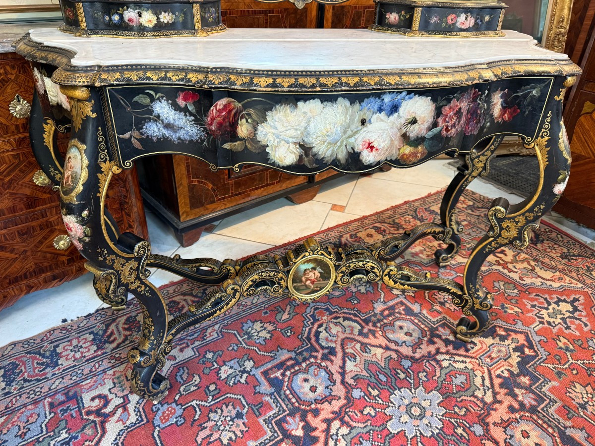 Napoleon III Period Dressing Table In Painted And Blackened Wood-photo-3