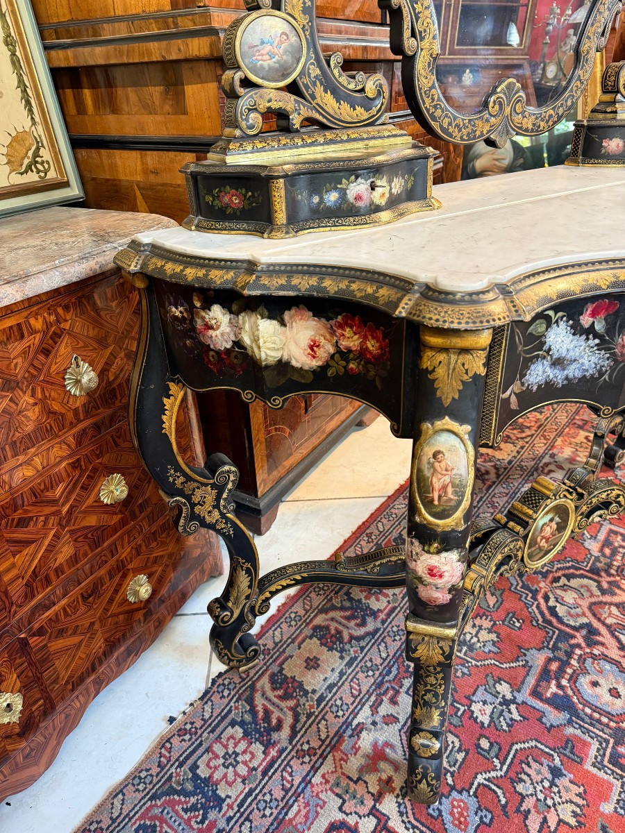 Napoleon III Period Dressing Table In Painted And Blackened Wood-photo-1