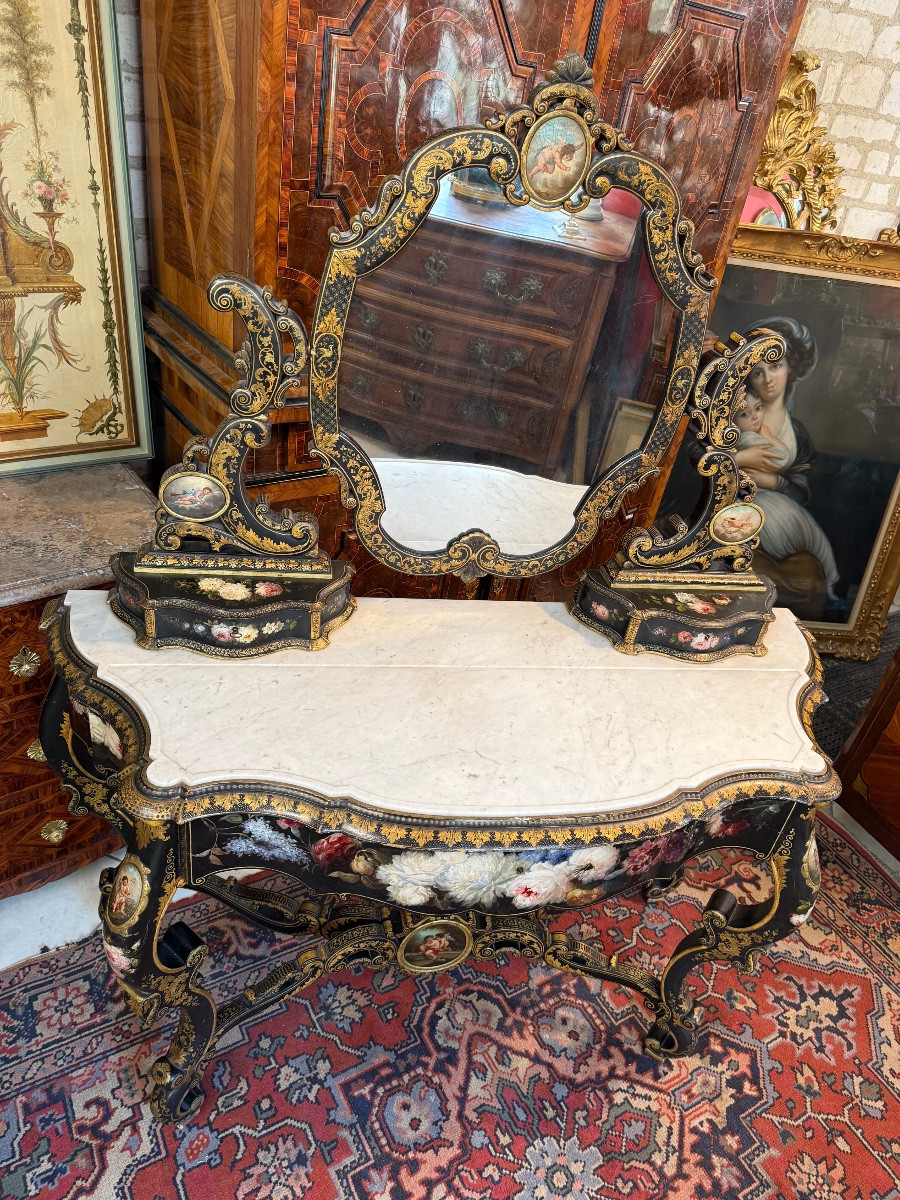 Napoleon III Period Dressing Table In Painted And Blackened Wood-photo-8