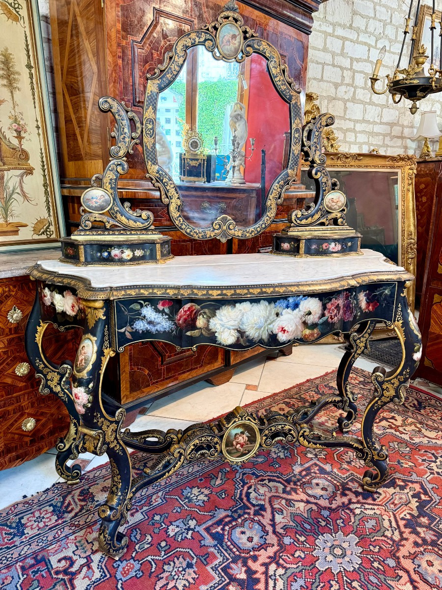 Napoleon III Period Dressing Table In Painted And Blackened Wood