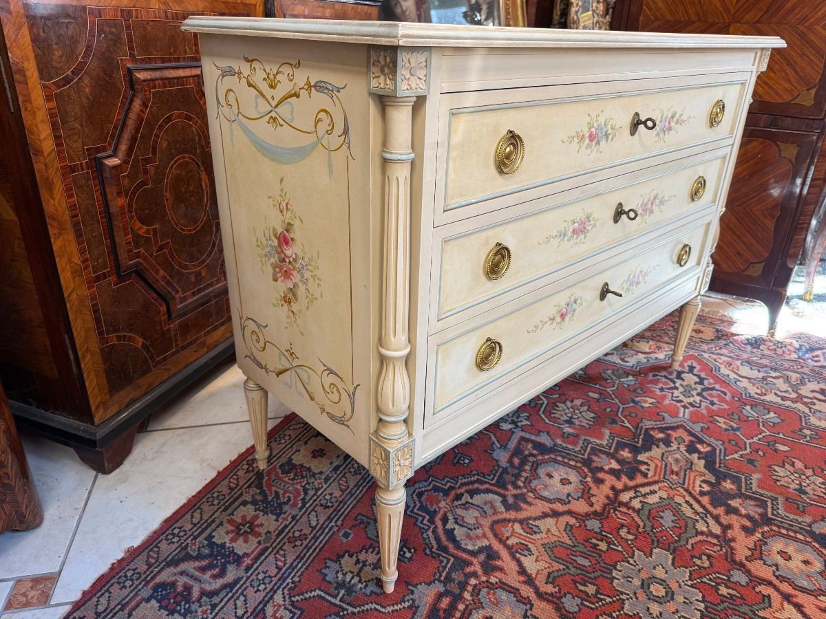 COMMODE  DE STYLE LOUIS XVI EN BOIS PEINT -photo-2