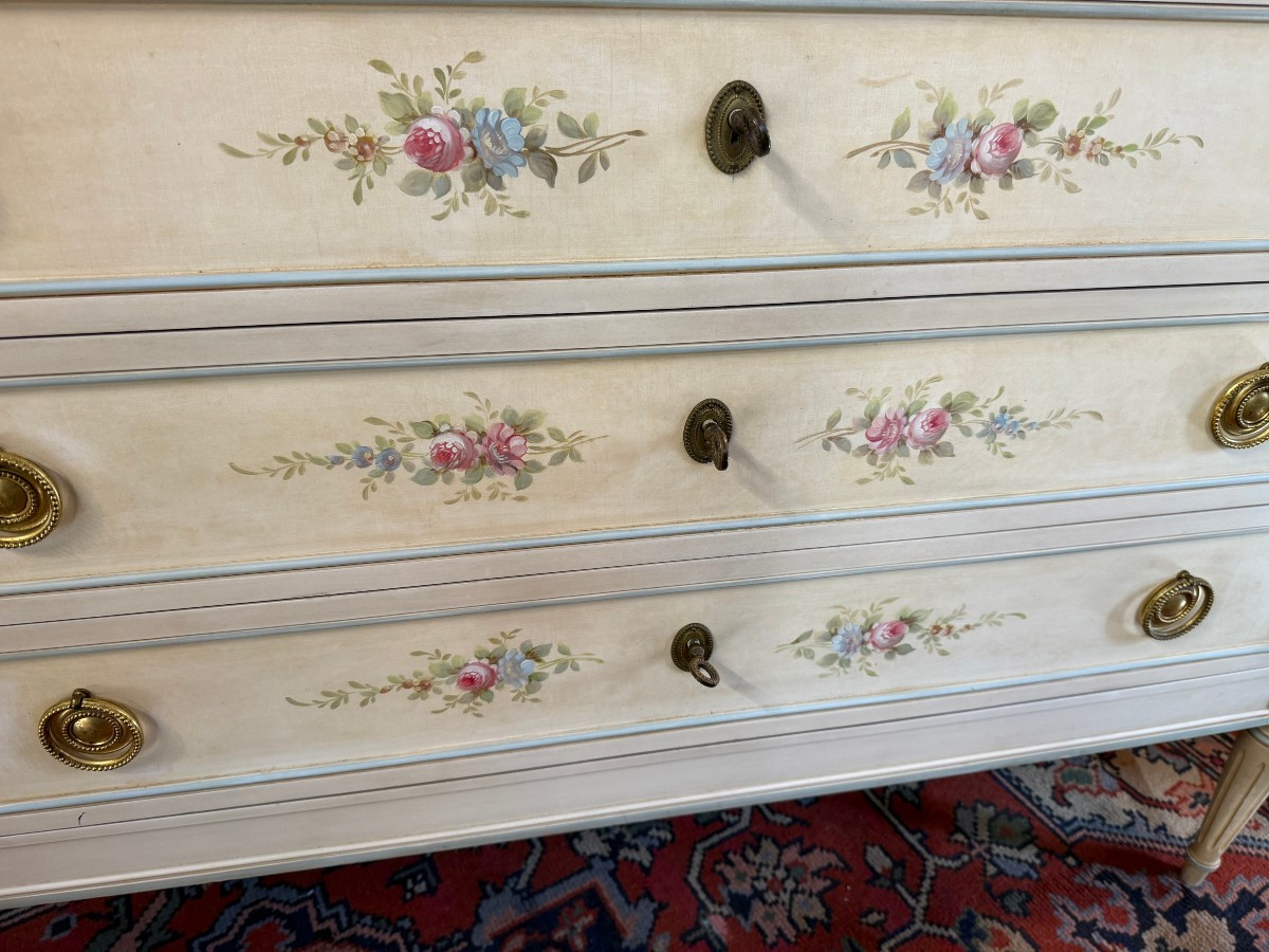 COMMODE  DE STYLE LOUIS XVI EN BOIS PEINT -photo-3
