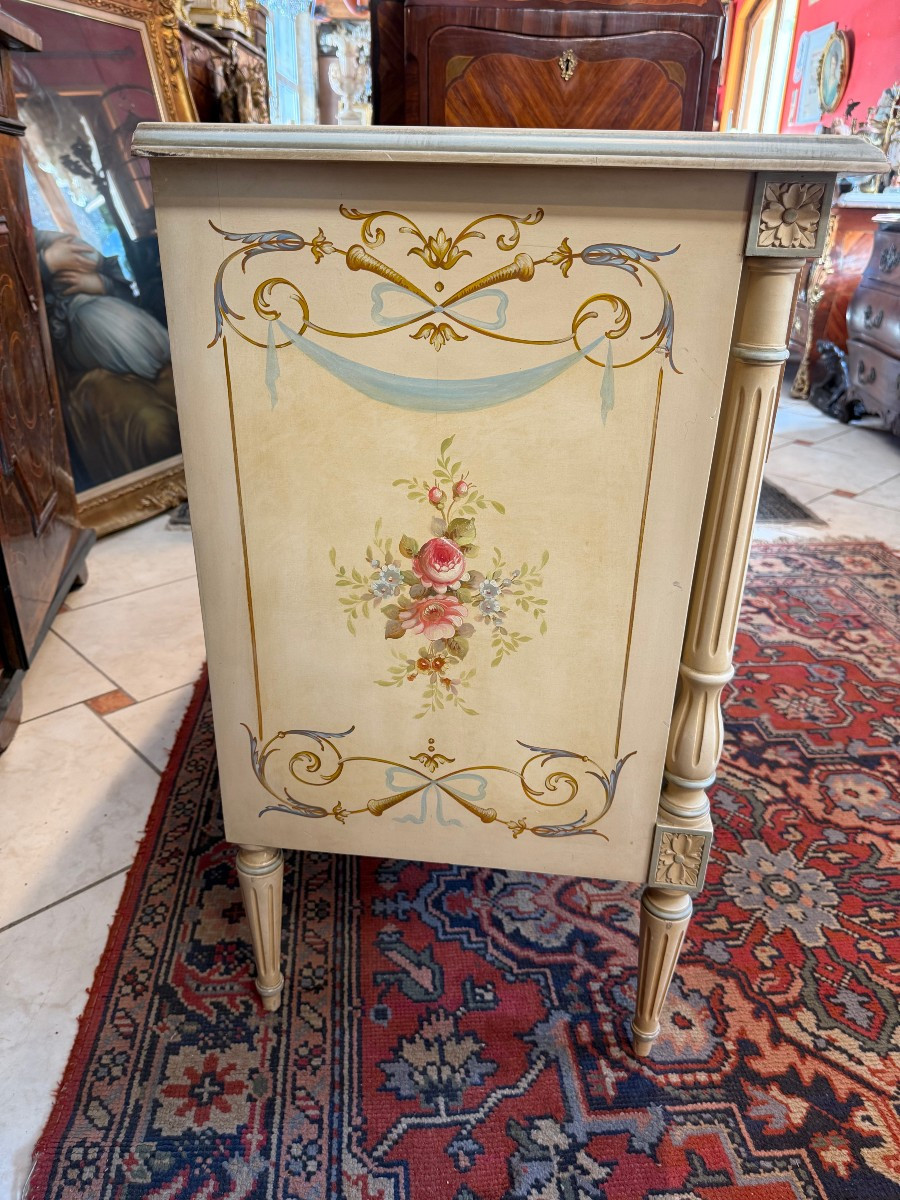 COMMODE  DE STYLE LOUIS XVI EN BOIS PEINT -photo-1