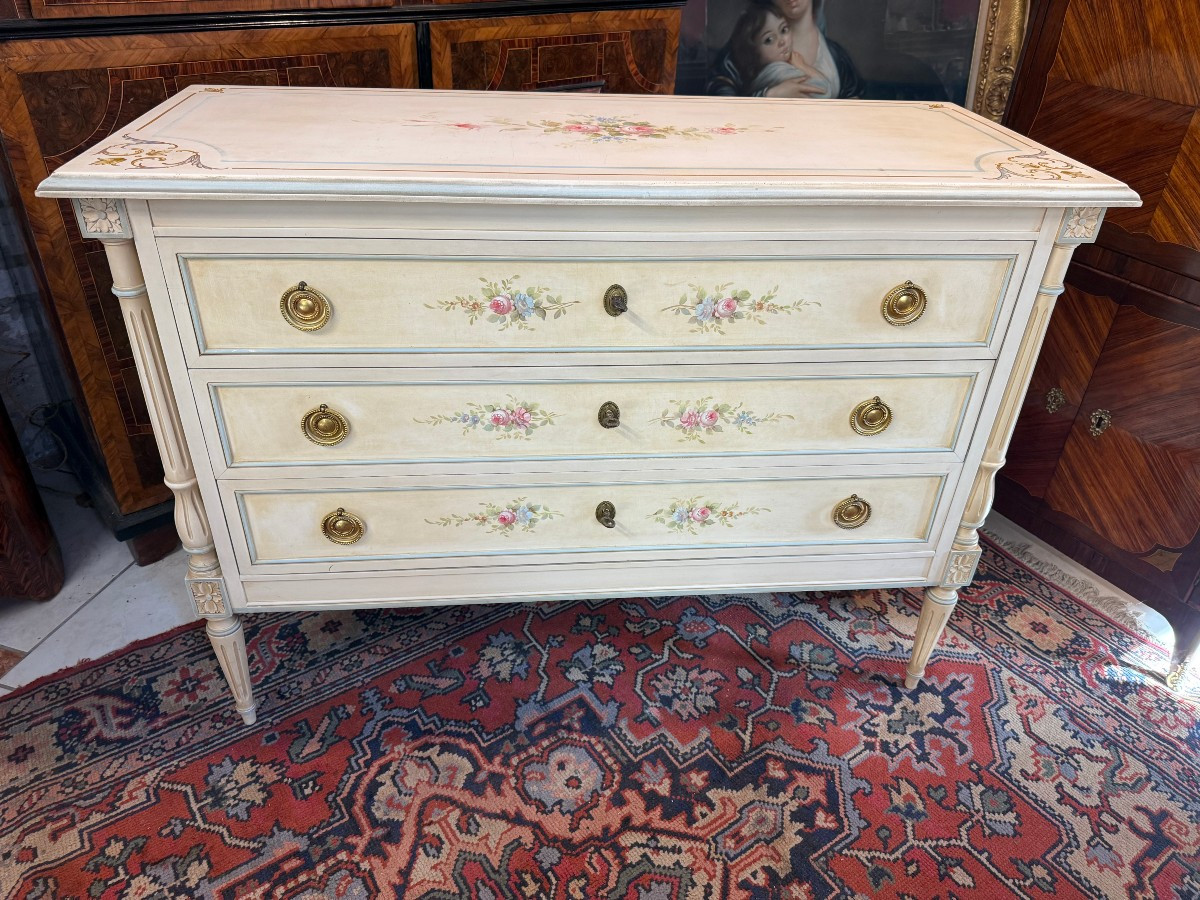 COMMODE  DE STYLE LOUIS XVI EN BOIS PEINT 