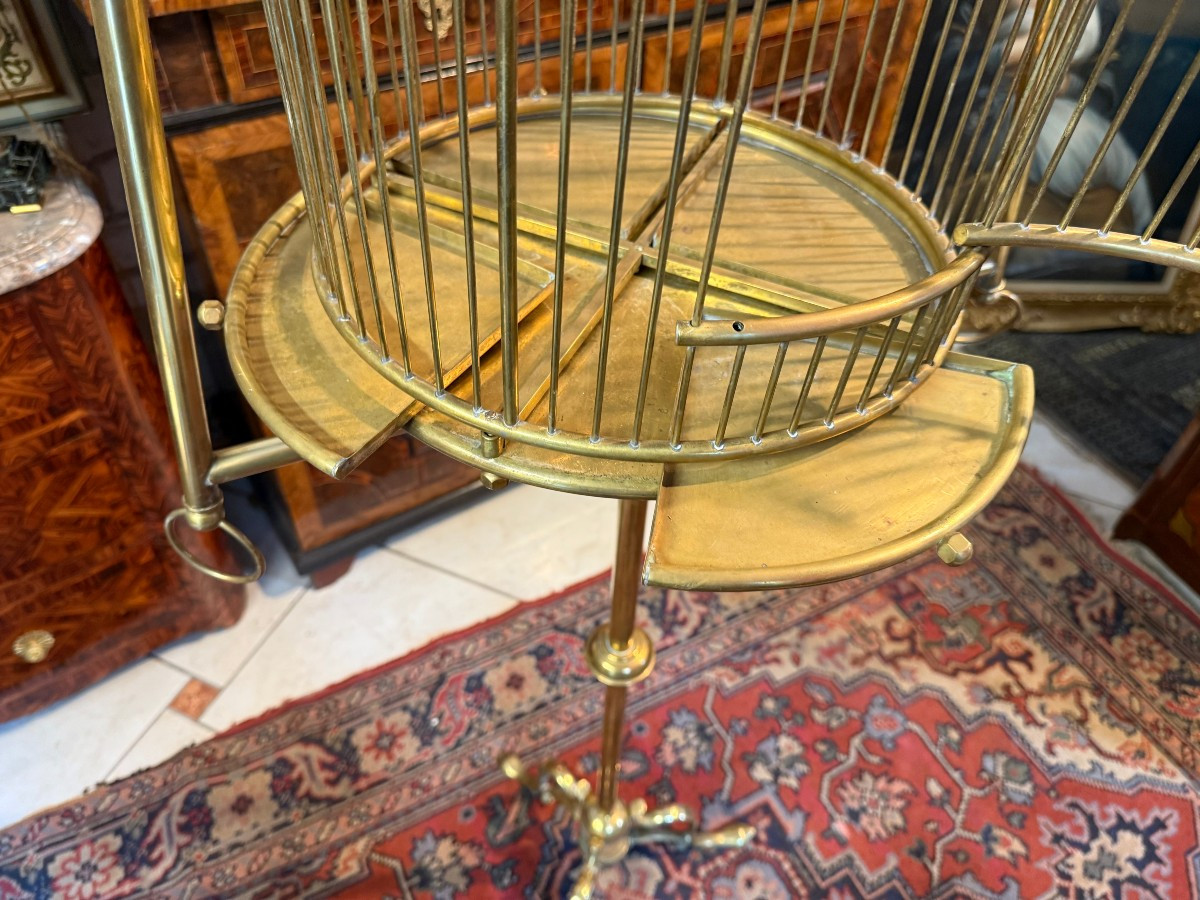CAGE A OISEAUX SUPENDUE SUR PIED EN LAITON-photo-4