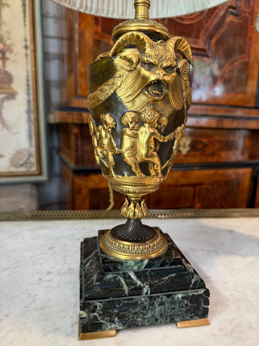 Pair Of Napoleon III Lamps In Gilded Bronze After A Clodion Model-photo-4
