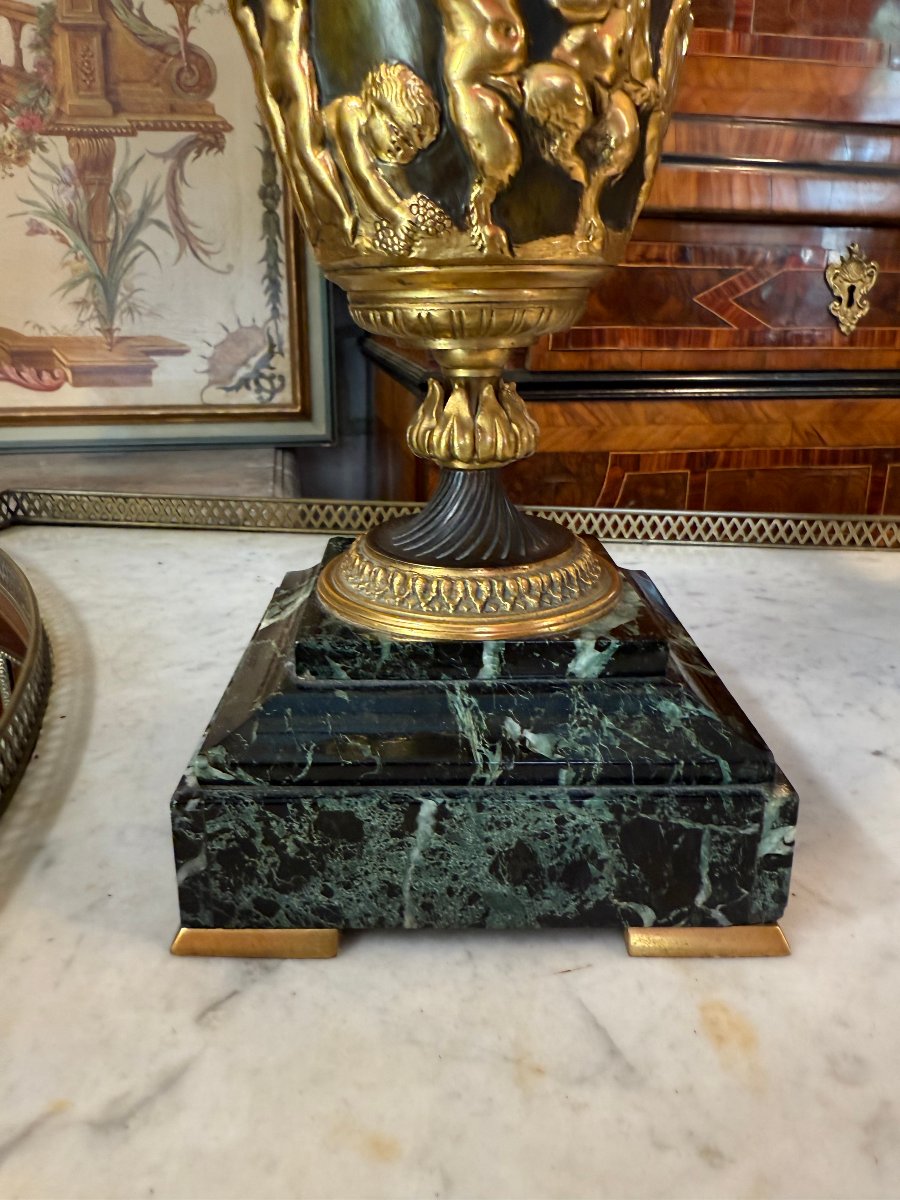 Pair Of Napoleon III Lamps In Gilded Bronze After A Clodion Model-photo-2