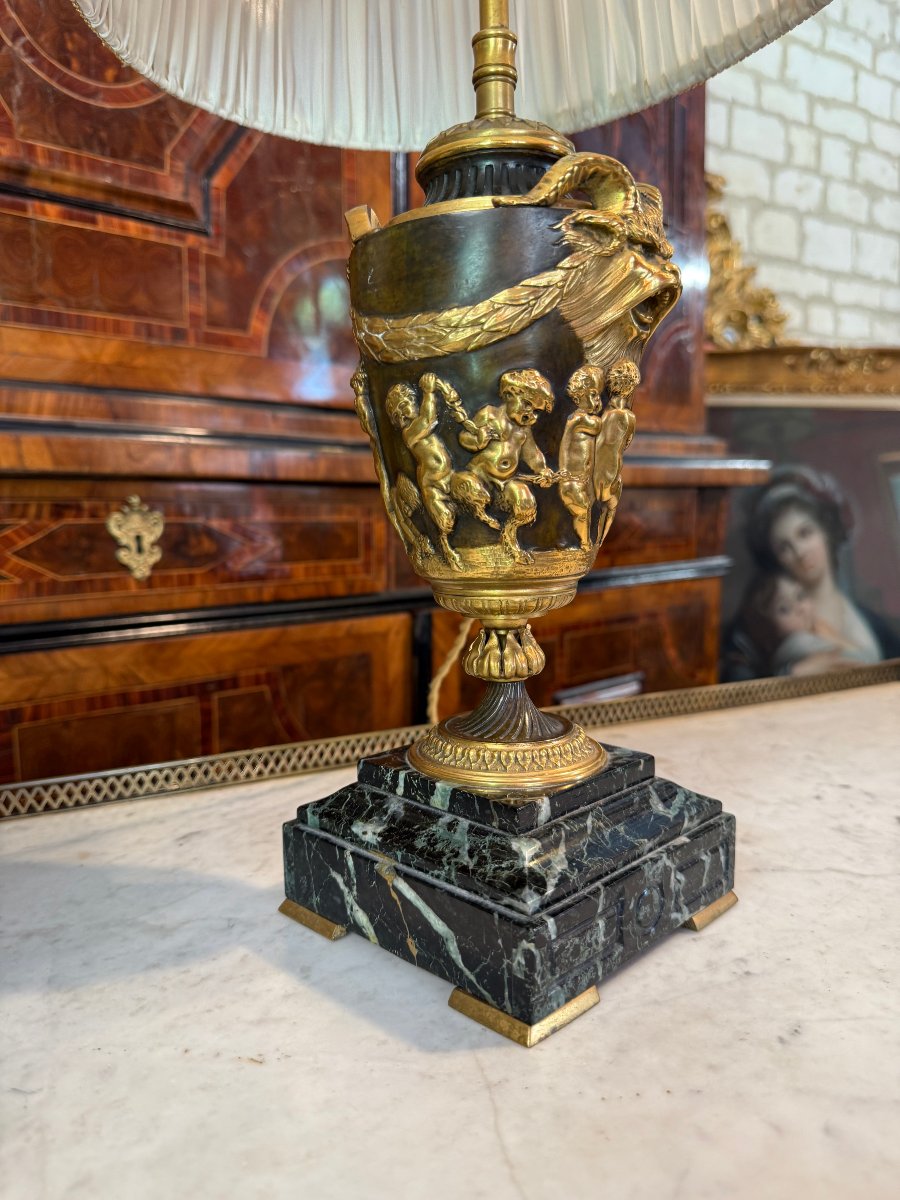 Pair Of Napoleon III Lamps In Gilded Bronze After A Clodion Model-photo-3