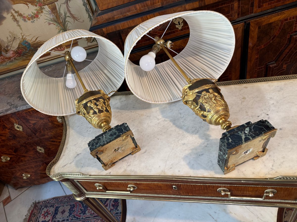 Pair Of Napoleon III Lamps In Gilded Bronze After A Clodion Model-photo-5