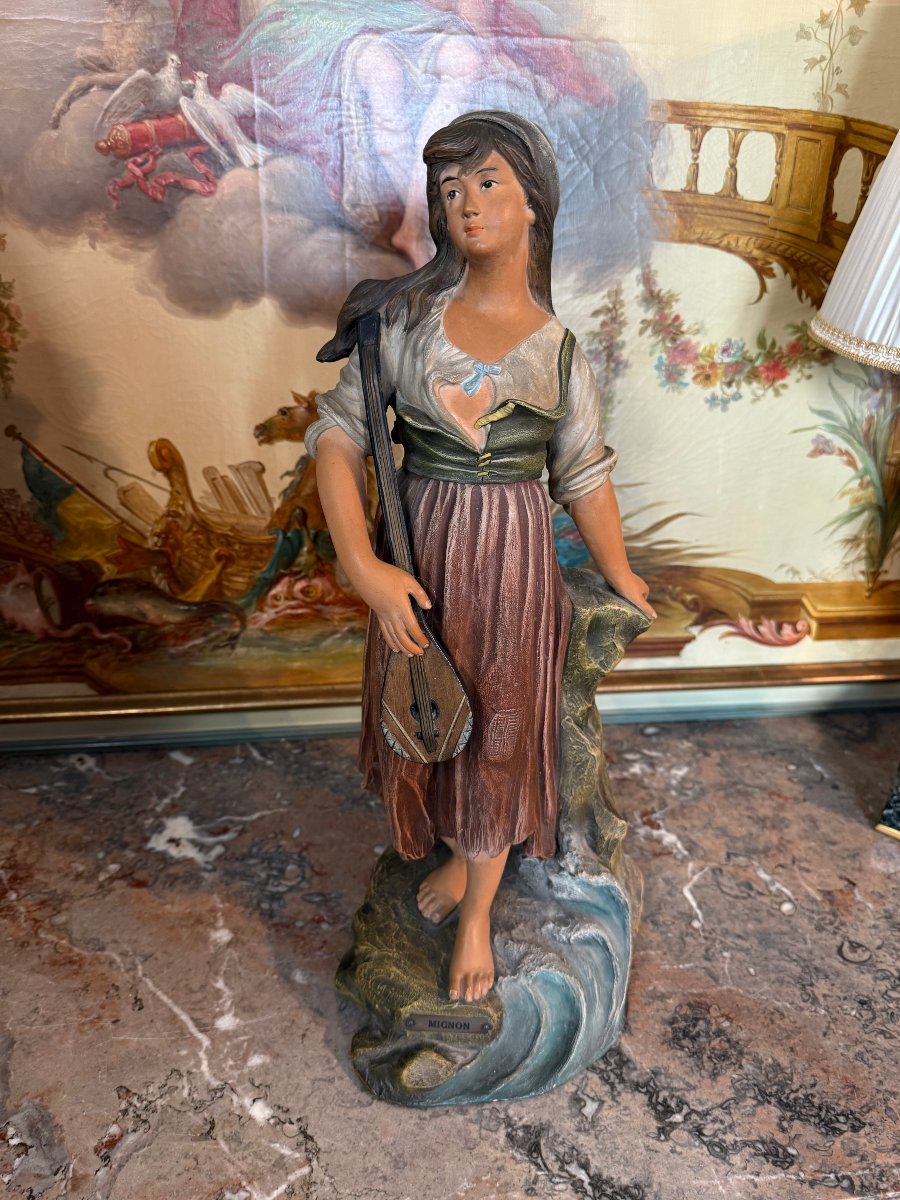 Sculpture Of Young Neapolitan Woman With Mignon Mandolin Signed Joseph Le Guluche