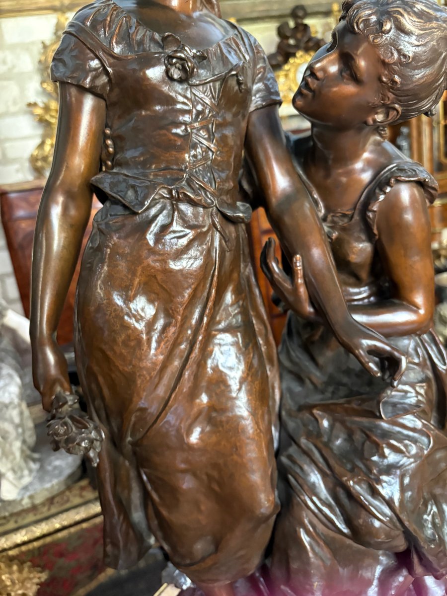 Bronze “the Girls Of Spring” Hippolyte François Moreau (1832–1927)-photo-3