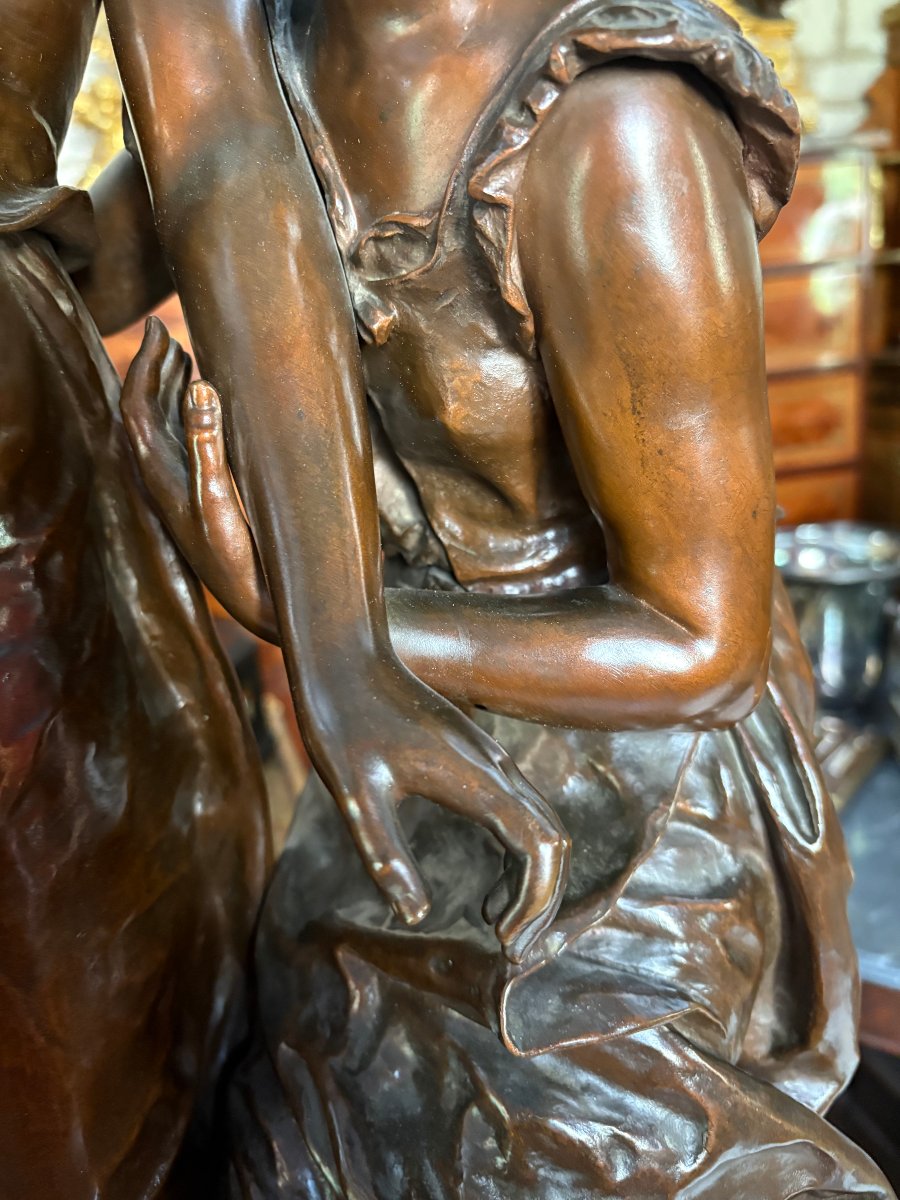 Bronze “the Girls Of Spring” Hippolyte François Moreau (1832–1927)-photo-6