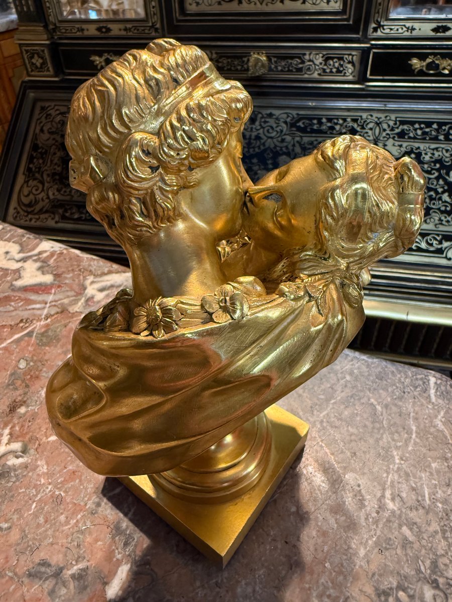 BRONZE « LE BAISER  » d’après Jean-Antoine HOUDON (1741-1828)-photo-2