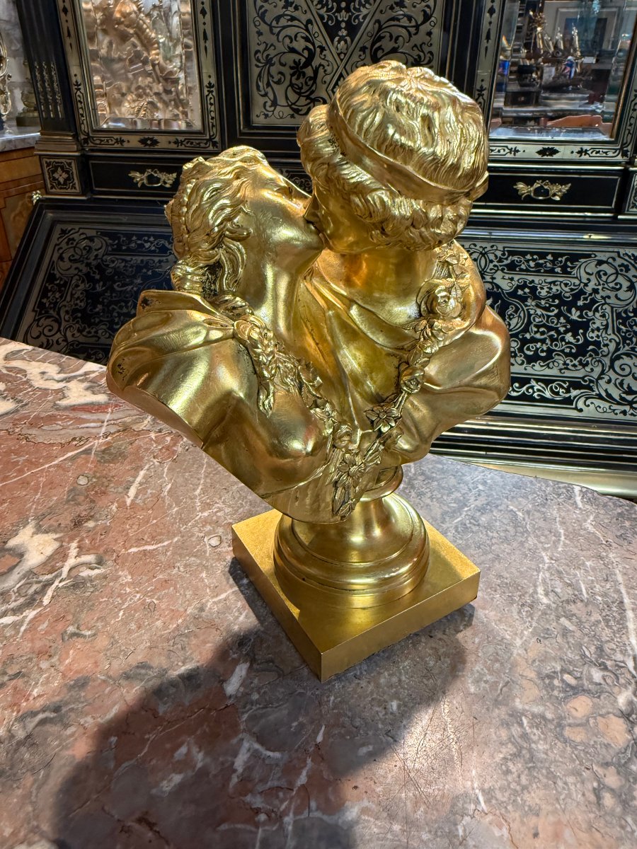 BRONZE « LE BAISER  » d’après Jean-Antoine HOUDON (1741-1828)