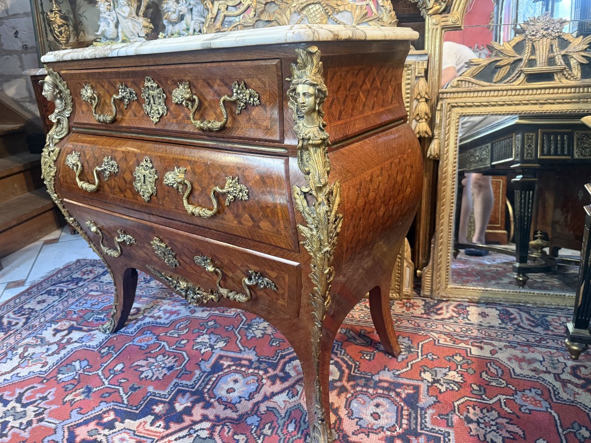 COMMODE EN MARQUETERIE STYLE LOUIS XV -photo-8