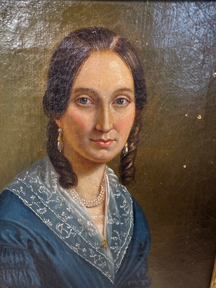 HUILE SUR TOILE D'UNE JEUNE FEMME  DU 19ème -photo-2