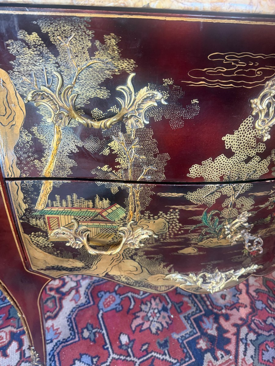 COMMODE SAUTEUSE LAQUE DE CHINE DE STYLE LOUIS XV-photo-2